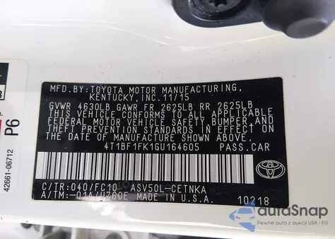 2016 Toyota Camry Le from USA, damaged, VIN 4T1BF1FK1GU164605